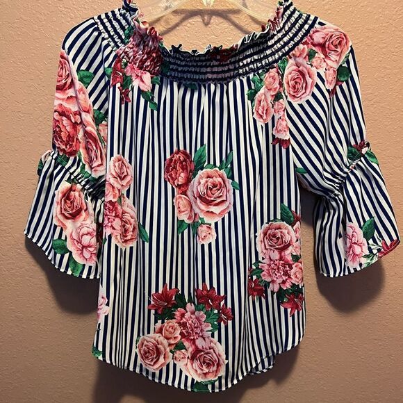 Charming Charlie striped floral off the shoulder top - Picture 2 of 7